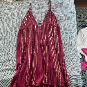 Free People Burgundy Sequin Mini Dress